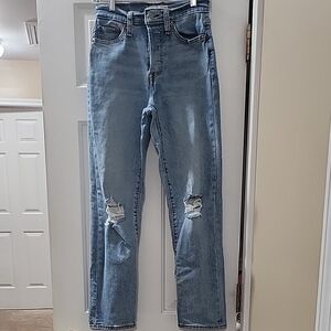 Levis Distressed Button Fly Women's Jeans - Light Blue